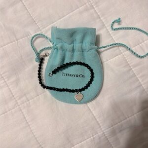 Tiffany & Co. Heart Tag Beads Bracelet Silver 925 Onyx Black